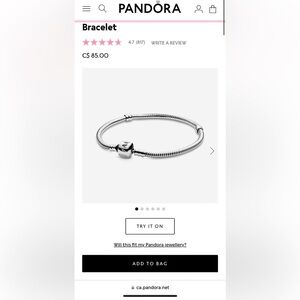 Pandora Bracelet on argent sterling